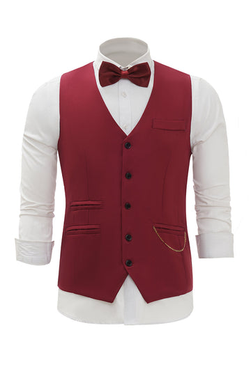 Burgundy Shawl Lapel Single Breasted Men’s Suit Vest